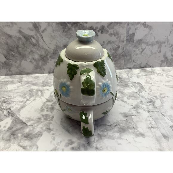 "Tea For One" 3 Piece Hand Painted Spring Floral Tea Pot - Vintage - Picture 2 of 7